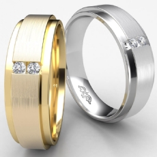 2 Diamond Flat Edge Matte Men's Half Wedding Band Platinum 950 (0.25Ct. tw.)