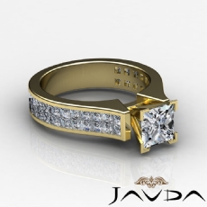 Invisible Shank Sidestone diamond Ring 14k Gold Yellow