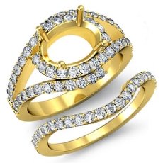 Round Diamond Engagement Oval Ring Bridal Set 14k Gold Yellow Pave Setting (1.2Ct. tw.)
