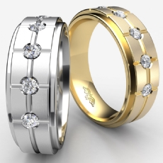 Matte Grooves Bezel Diamond Men's Half Wedding Band in 14k White Gold 0.25 Ct