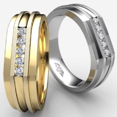 Matte Flat Edge Channel  Diamond Men's Half Wedding Band Platinum 950 (0.15Ct. tw.)