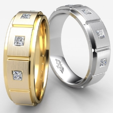 Matte Finish Square Princess Diamond Men's Half Wedding Band 14k W Gold 0.30 Ct