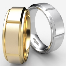 Men's Dome Beveled Edge Wedding Band Solid Ring 7mm 14k White Gold 9.4g 9 size