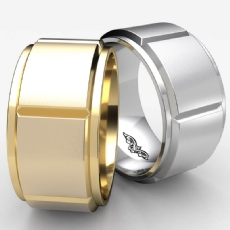 Men's Dome Beveled Edge Wedding Band Solid Ring 11mm 14k White Gold 16.8g 9 size