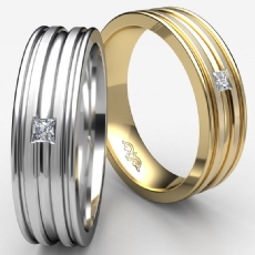 Parallel Grooves Diamond Brushed Men's Wedding Band 14k Gold Yellow  (0.1Ct. tw.)