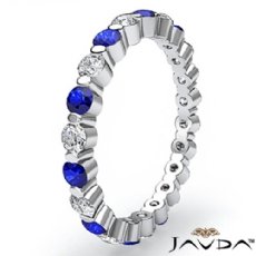 Diamond Sapphire Women Eternity Wedding Band 14k White Gold 0.5Ct