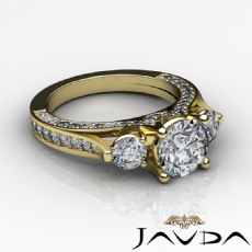 Three Stone Bridge Accent diamond Ring 14k Gold Yellow
