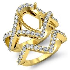 Round Diamond Engagement Ring Pear Bridal Set  18k Gold Yellow Pave Setting (1.4Ct. tw.)