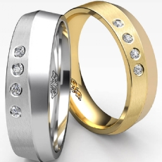 Half Matte Half Polish 4 Diamond Men's Half Wedding Band 14k Gold Yellow  (0.1Ct. tw.)
