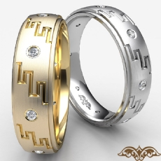 Greek Key Men's Bezel Set Diamond Eternity Wedding Band 14k White Gold 0.10 Ct