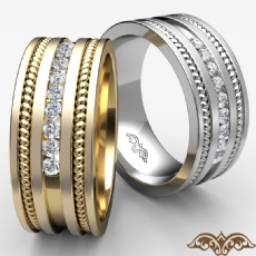 Channel Set Diamond Rope Edges Men's Wedding Band 14k Gold Yellow  (0.35Ct. tw.)