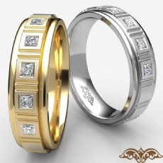 5 Stone Princess Diamond Round Edge Mens Wedding Band 14k Gold 0.15Ct