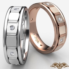 Vertical Cuts Brushed Finish Eternity Men's Wedding Band 14k Rose Gold  (0.15Ct. tw.)