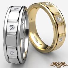 Vertical Cuts Brushed Finish Eternity Men's Wedding Band 18k Gold Yellow  (0.15Ct. tw.)