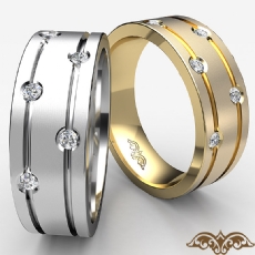 Grooved Bezel 5 Diamond Mens Half Wedding Band 14k Gold Yellow  (0.55Ct. tw.)