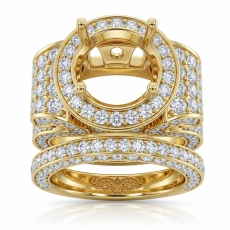 Diamond Engagement Ring Round Halo Pave Setting Bridal Set 14k Gold Yellow (3.7Ct. tw.)