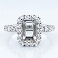 Halo Pave Setting Diamond Engagement Ring Emerald Semi Mount 18k Gold White (0.89Ct. tw.)