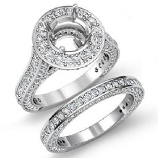 3.45Ct Vintage Diamond Engagement Bridal Set 14K White Gold Round SemiMount Ring