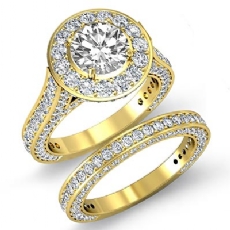 Vintage Halo Pave Bridal Set diamond  14k Gold Yellow