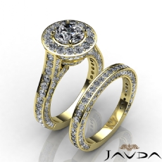 Vintage Halo Pave Bridal Set diamond Ring 18k Gold Yellow