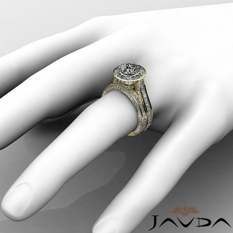 Vintage Halo Pave Bridal Set diamond Ring 18k Gold Yellow