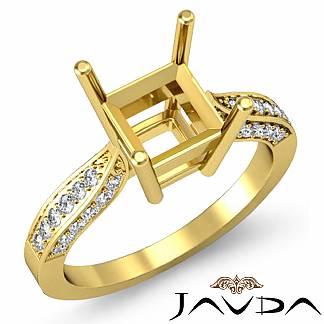 0.4Ct Princess Diamond Engagement Ring Cathedral Pave 18k Gold Yellow Semi Mount