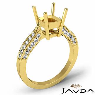 0.4Ct Princess Diamond Engagement Ring Cathedral Pave 18k Gold Yellow Semi Mount