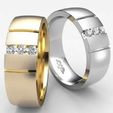 Vertical Groove Matte Diamond Men's Half Wedding Band in Platinum 950  (0.15Ct. tw.)