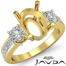 Diamond Engagement Three 3 Stone Ring Round Oval Semi Mount 18k Gold Yellow  (1Ct. tw.)