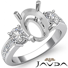 Diamond Engagement Three 3 Stone Ring Round Oval Semi Mount 14k W Gold 1.0Ct