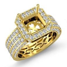 3 Row Diamond Engagement Princess Semi Mount Ring 18k Gold Yellow Halo  (1.45Ct. tw.)