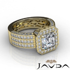 3 Row Shank Pave Set Halo diamond Ring 14k Gold Yellow