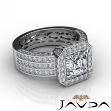 3 Row Shank Pave Set Halo diamond Ring 18k Gold White