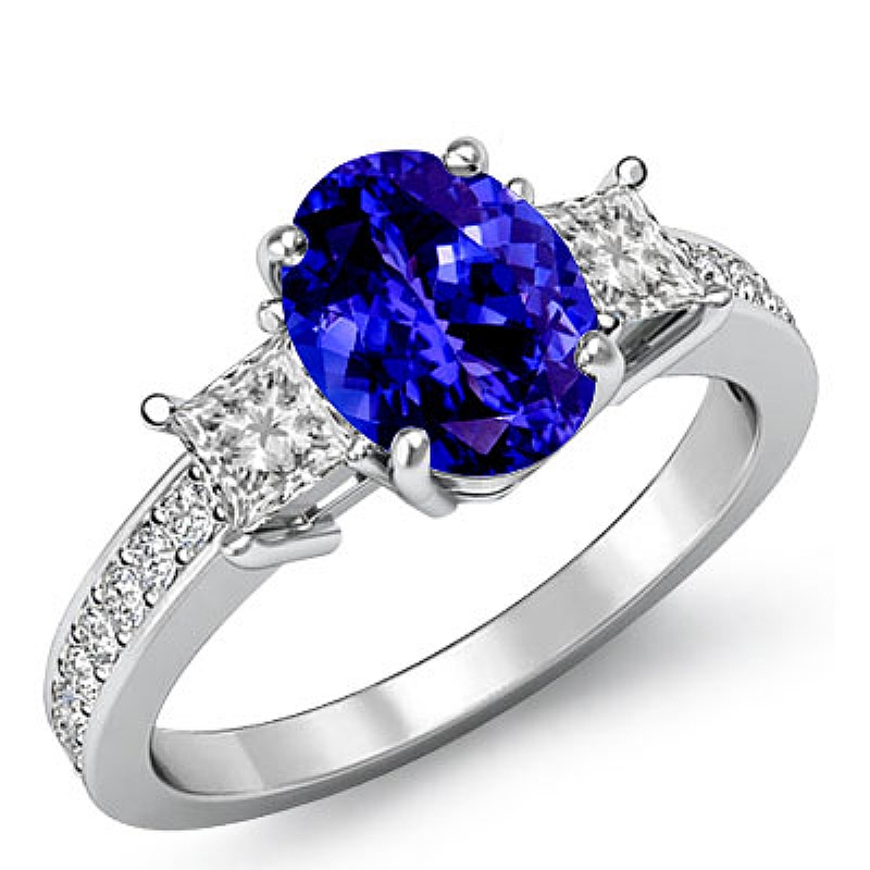 Basket Style Three Stone Oval diamond engagement Ring in 14k Gold White