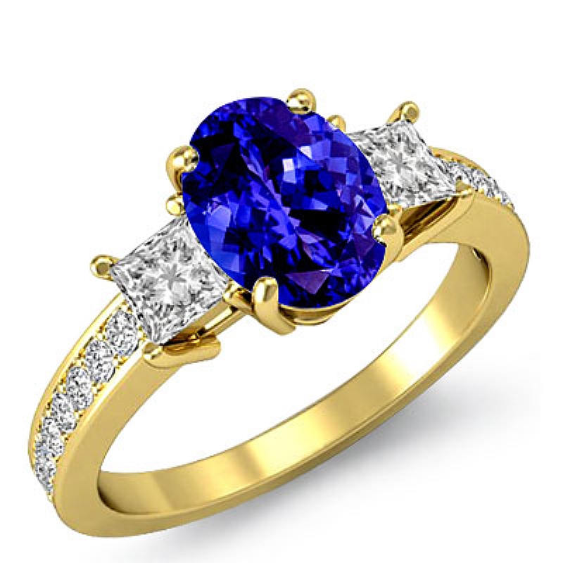 Basket Style Three Stone Oval diamond engagement Ring in 14k Gold Yellow