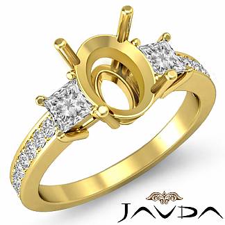 Diamond Engagement Three 3 Stone Ring Princess Oval Semi Mount 18k Gold Yellow 0.8Ct