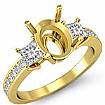 Diamond Engagement Three 3 Stone Ring Princess Oval Semi Mount 18k Gold Yellow 0.8Ct