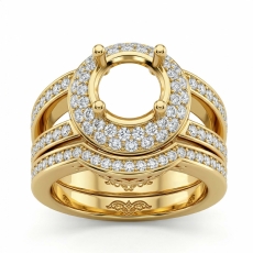 Round Pave Diamond Engagement Ring 14k Gold Yellow Wedding Bridal Setting (1.85Ct. tw.)