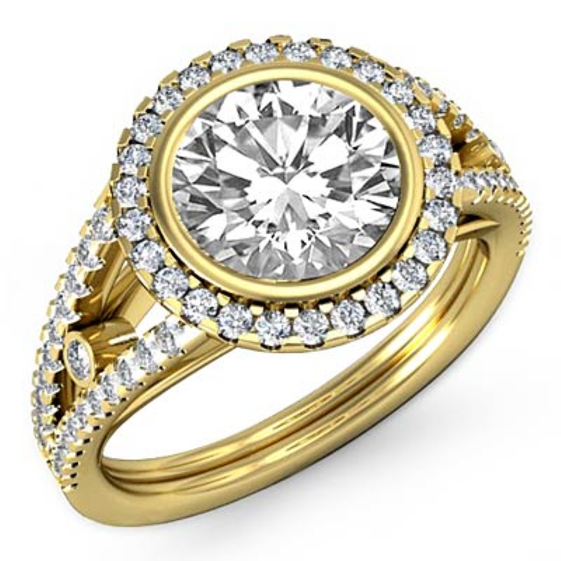 Bezel Halo Prong Setting diamond Ring 14k Gold Yellow