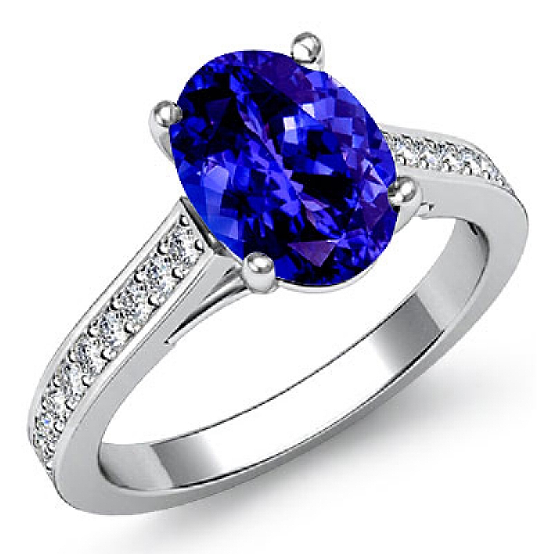 Trellis Style Pave Oval diamond Engagement Ring in 14k Gold White