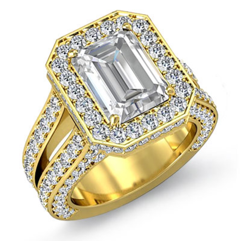 Pave Set Circa Halo Bridge diamond Ring 14k Gold Yellow