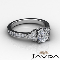 Floral Style Pave 3 Stone diamond Ring 18k Gold White