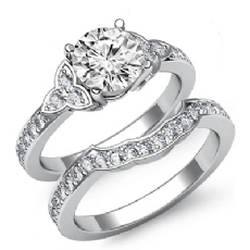 Floral Motif Pave Bridal Set diamond Ring 14k Gold White
