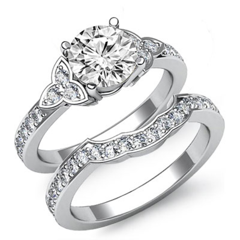 Floral Motif Pave Bridal Set diamond Ring 14k Gold White