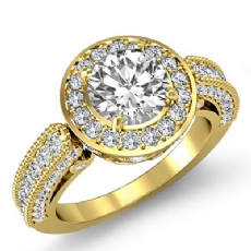 Milgrain Edge Halo Filigree diamond Ring 14k Gold Yellow