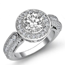 Milgrain Edge Halo Filigree diamond Ring 18k Gold White