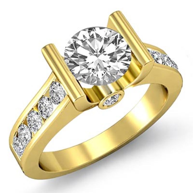 Channel Bezel Accents Set diamond Ring 14k Gold Yellow