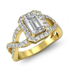 Halo Sidestone Cross-Shank diamond Ring 14k Gold Yellow