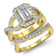 Halo Cross Shank Bridal Set diamond Ring 18k Gold Yellow