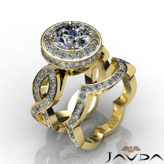 Halo Cross Shank Bridal Set diamond Ring 18k Gold Yellow
